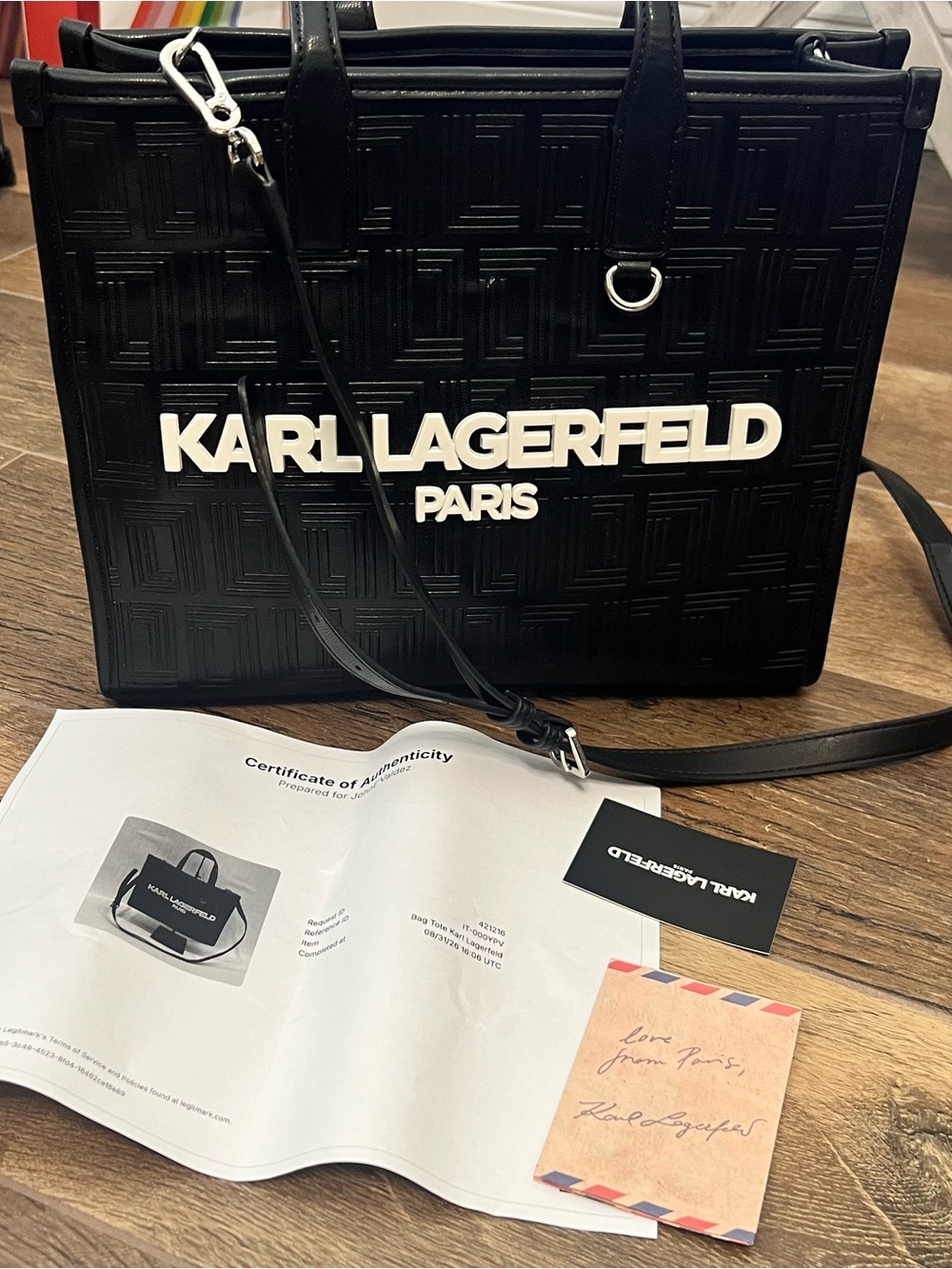 Karl Lagerfeld Paris Nouveau Tote Black Debossed Logo Crossbody Bag with COA